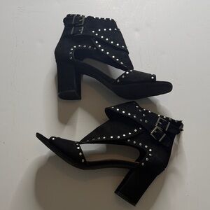 Mia Black Studded Peep Toe Suede Heels Size 9